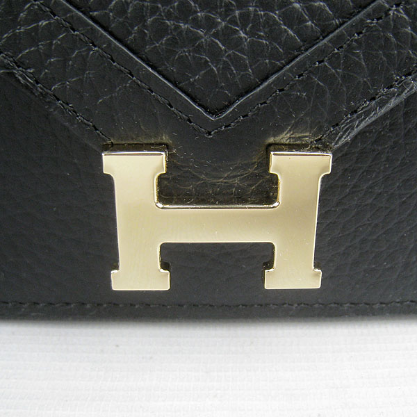 7A Hermes Togo Leather Messenger Bag Black With Gold Hardware H021 Replica